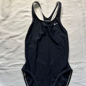 Nike Women's One Piece Swim Suit, Racerback, Athletic, Black & White, MEDIUM